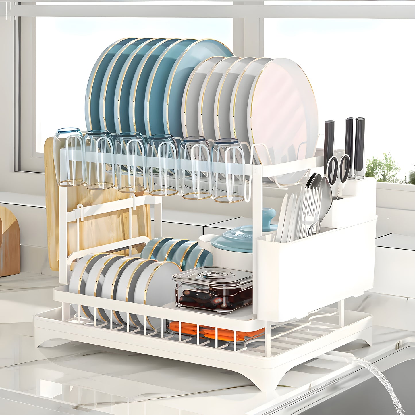Stainless Steel Dual-Tier Dish Drying Rack – Efficient Drainage & Modular Organization