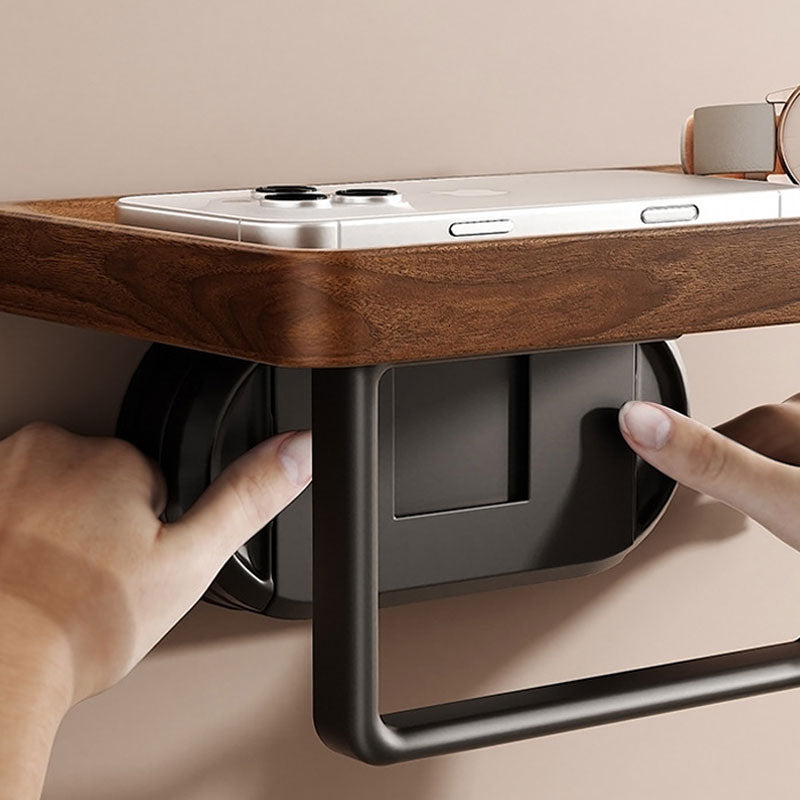 Walnut Iron Suction Paper Towel Holder – Strong Load-Bearing & Waterproof Design