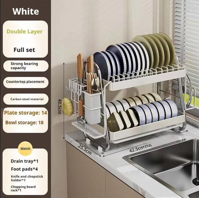 Multifunctional Stainless Steel Dish Rack – Detachable Drip Tray & Adjustable Accessories