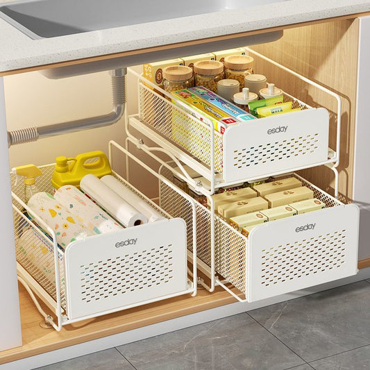 No-Drill Under-Sink Pull-Out Organizer – Heavy-Duty Slide Rack with Anti-Rust Coating