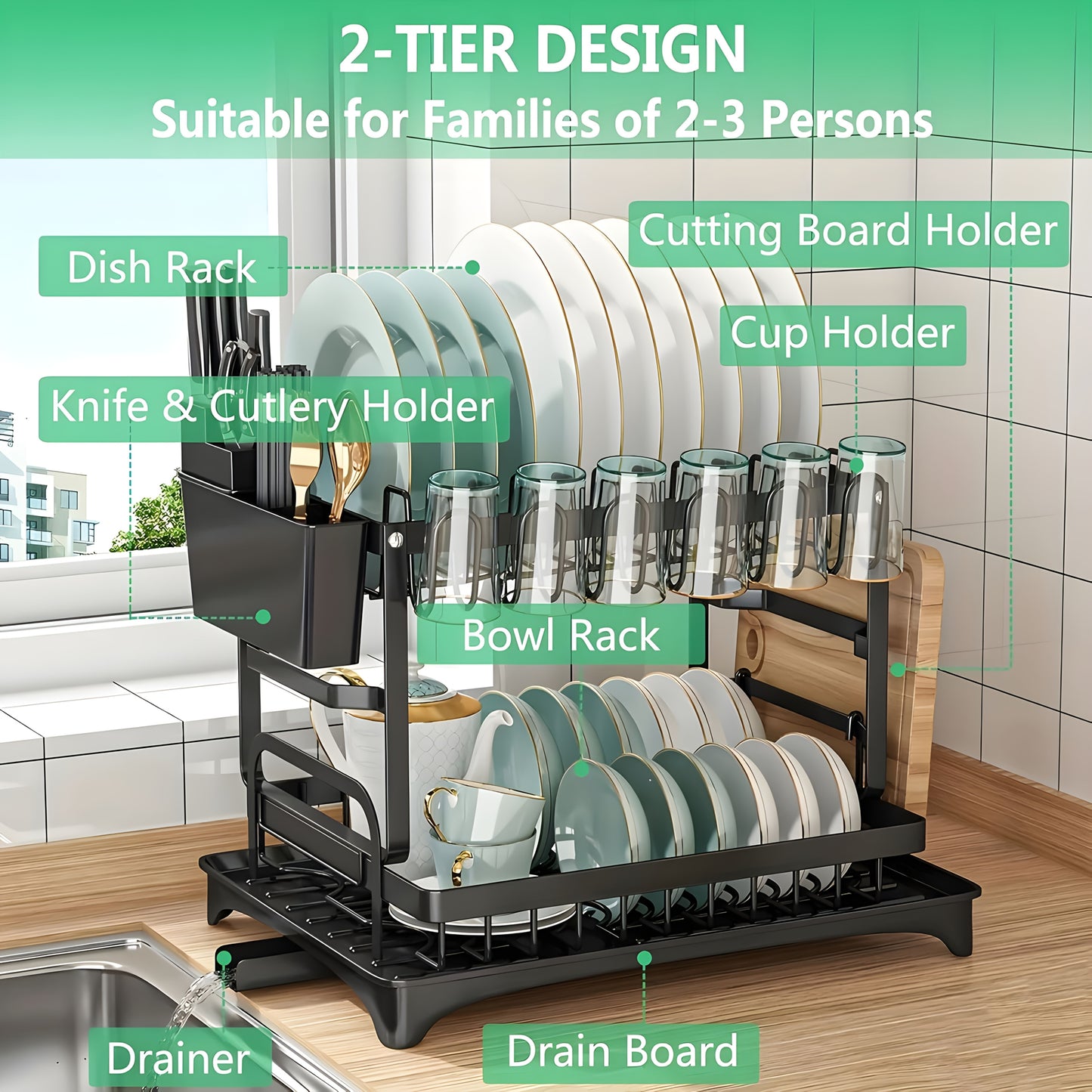 Dual-Tier Large-Capacity Dish Drying Rack
