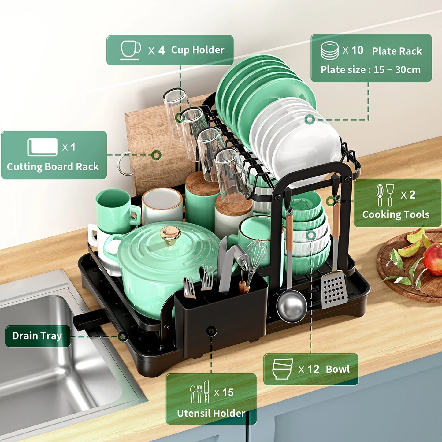 Stainless Steel Dual-Tier Dish Drying Rack – Efficient Drainage & Modular Organization