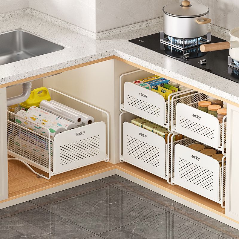 No-Drill Under-Sink Pull-Out Organizer – Heavy-Duty Slide Rack with Anti-Rust Coating