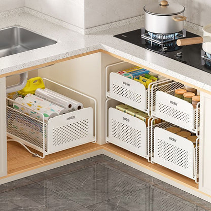 No-Drill Under-Sink Pull-Out Organizer – Heavy-Duty Slide Rack with Anti-Rust Coating