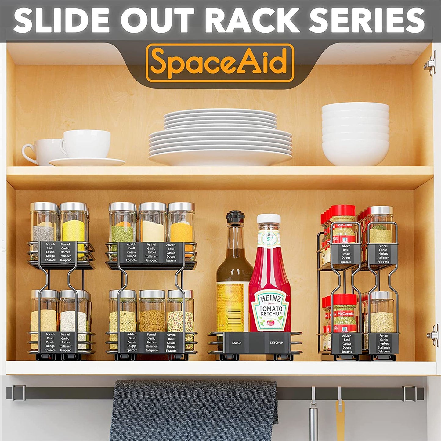 Pull Out Spice Rack Organizer for Cabinet – Heavy Duty Slide Out Design