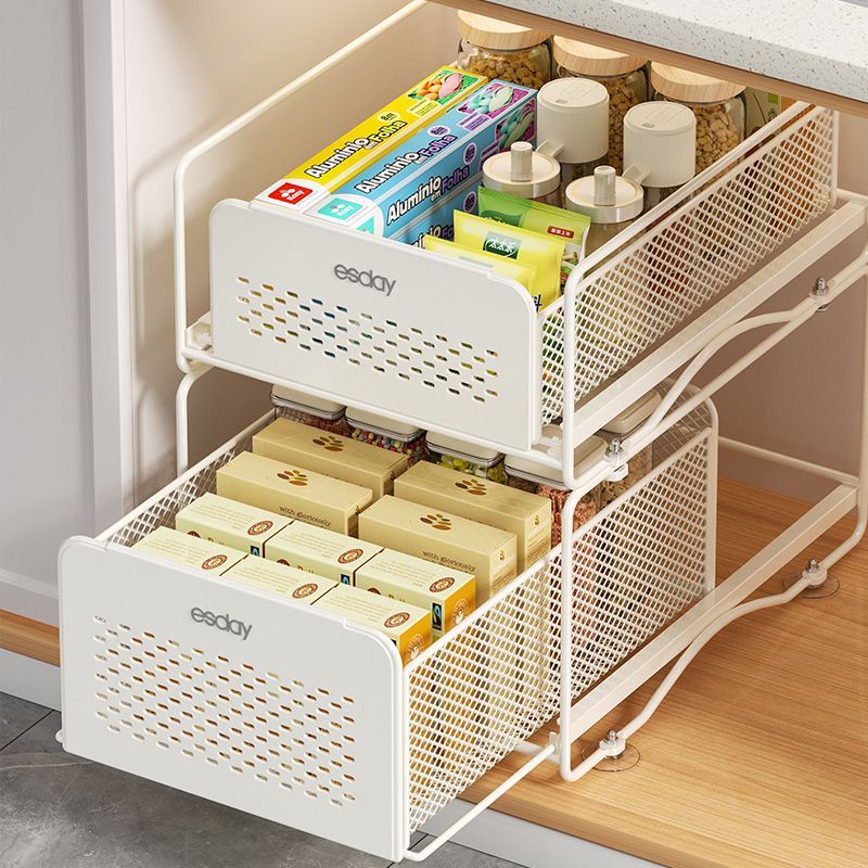 No-Drill Under-Sink Pull-Out Organizer – Heavy-Duty Slide Rack with Anti-Rust Coating