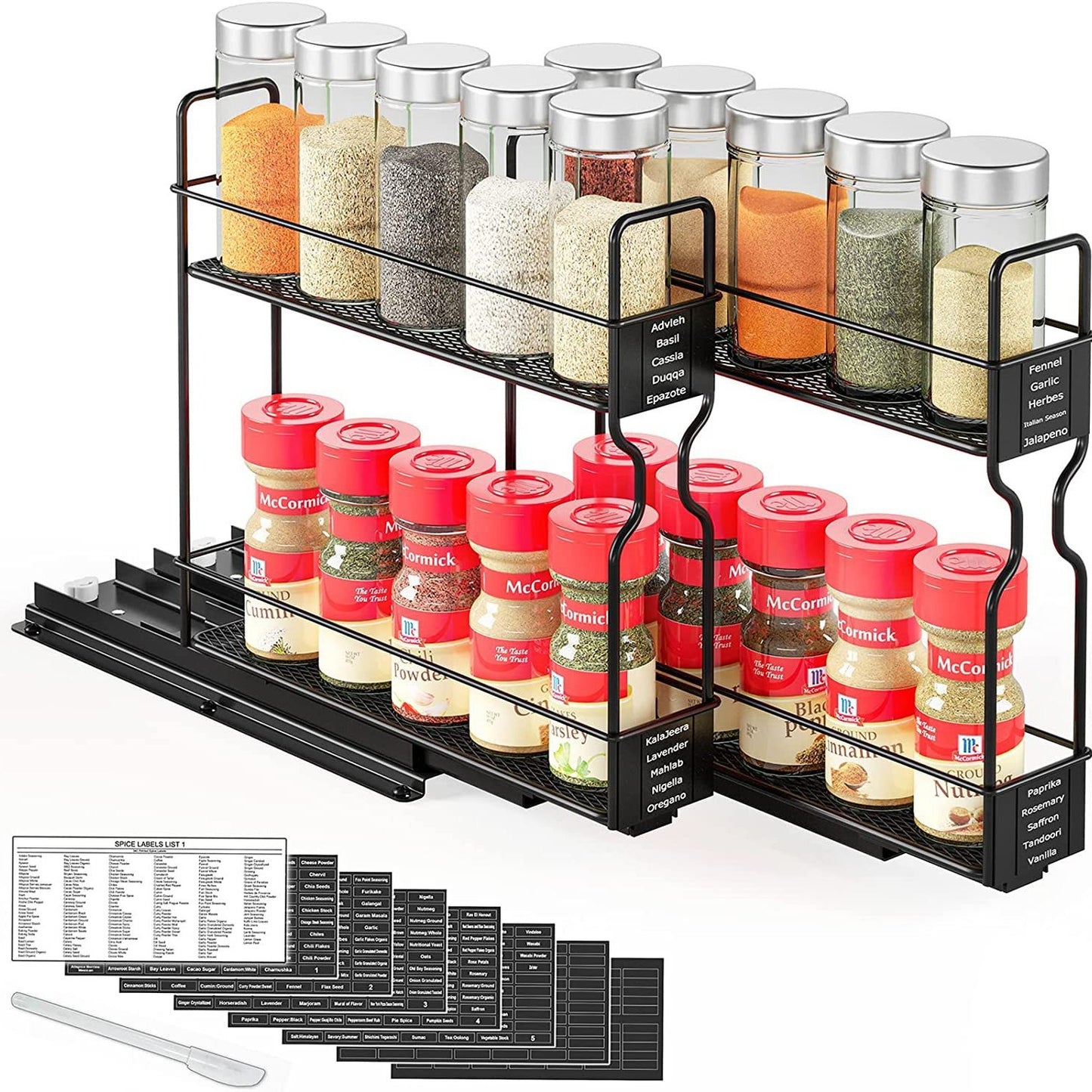 Pull Out Spice Rack Organizer for Cabinet – Heavy Duty Slide Out Design
