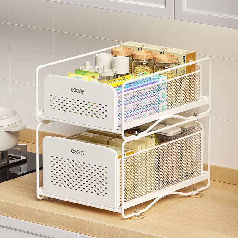 No-Drill Under-Sink Pull-Out Organizer – Heavy-Duty Slide Rack with Anti-Rust Coating