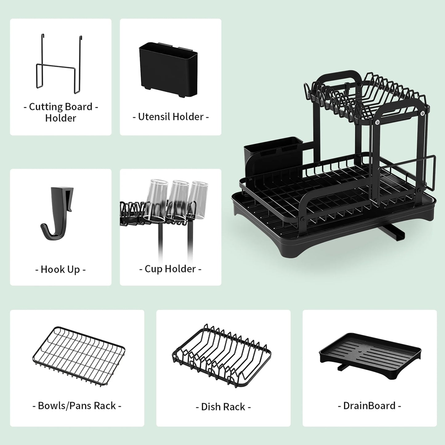 Stainless Steel Dual-Tier Dish Drying Rack – Efficient Drainage & Modular Organization