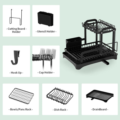 Stainless Steel Dual-Tier Dish Drying Rack – Efficient Drainage & Modular Organization