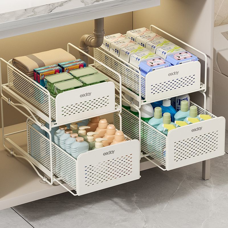 No-Drill Under-Sink Pull-Out Organizer – Heavy-Duty Slide Rack with Anti-Rust Coating
