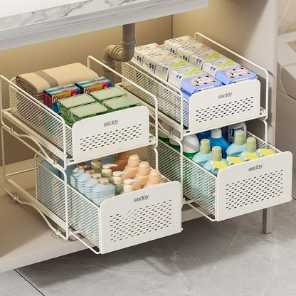 No-Drill Under-Sink Pull-Out Organizer – Heavy-Duty Slide Rack with Anti-Rust Coating