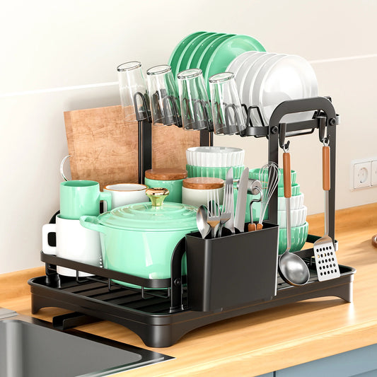 Stainless Steel Dual-Tier Dish Drying Rack – Efficient Drainage & Modular Organization