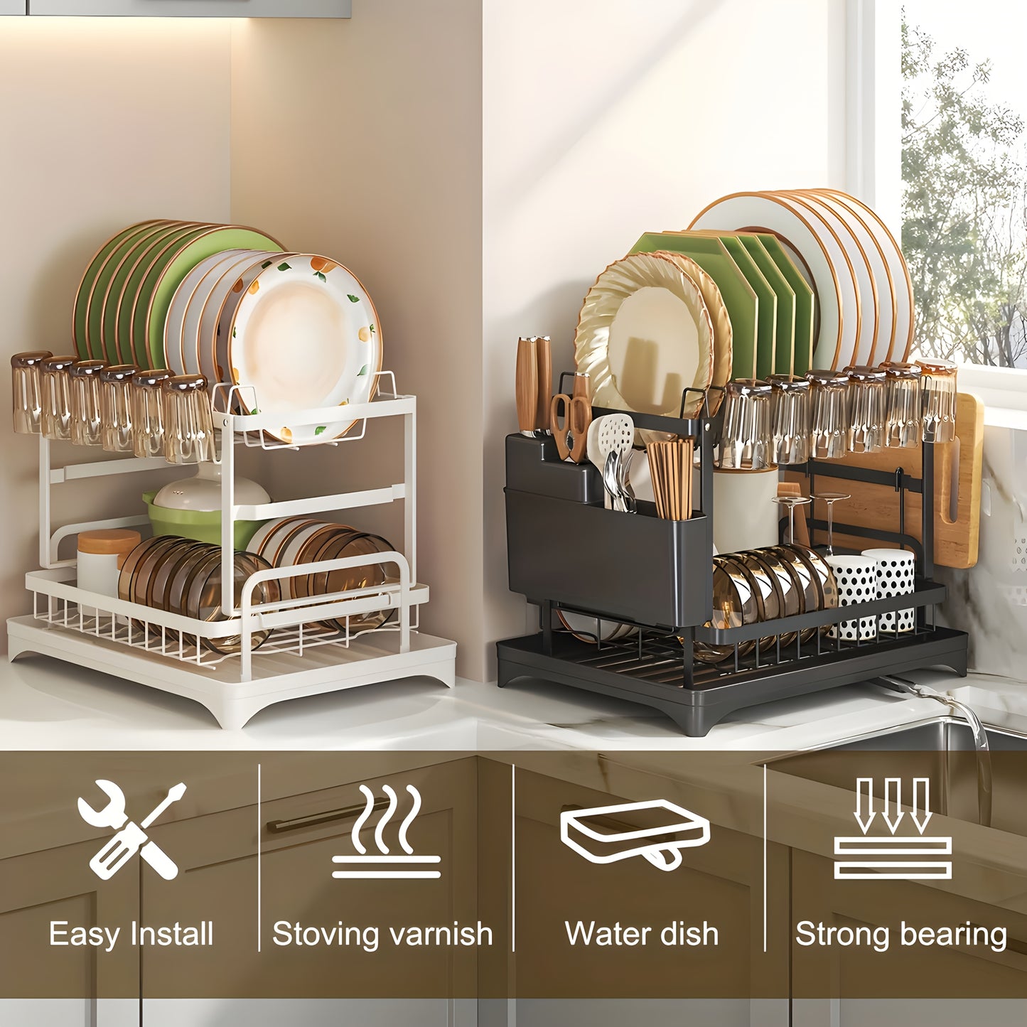 Dual-Tier Large-Capacity Dish Drying Rack