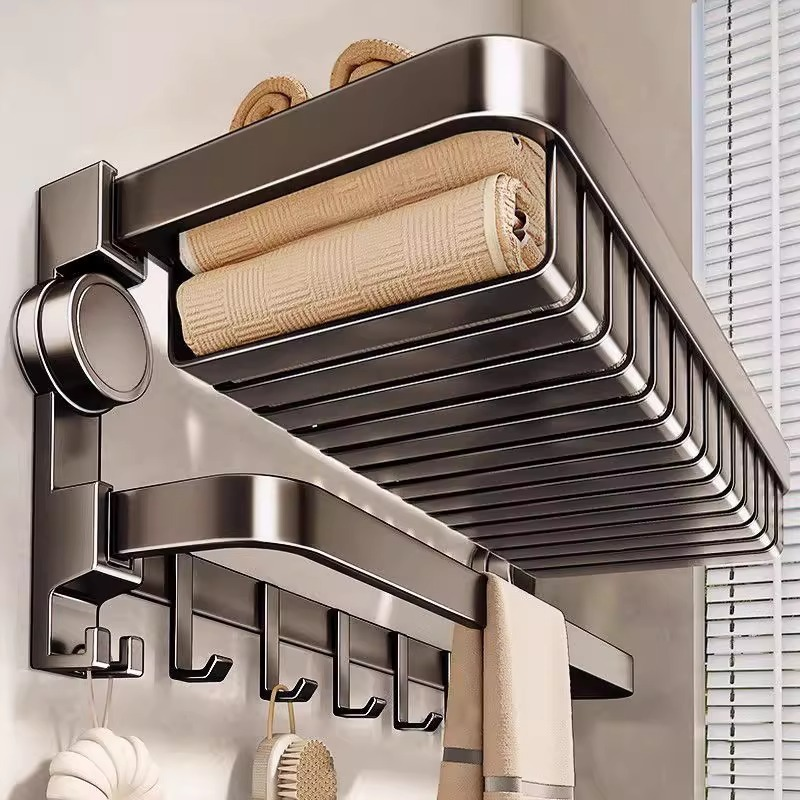 Foldable Suction Towel Rack -No Drilling, Wall-Mounted Bathroom Organizer