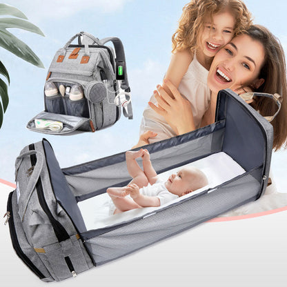 Multi-Function Mommy Backpack with Foldable Baby Bed: On-the-Go Parents