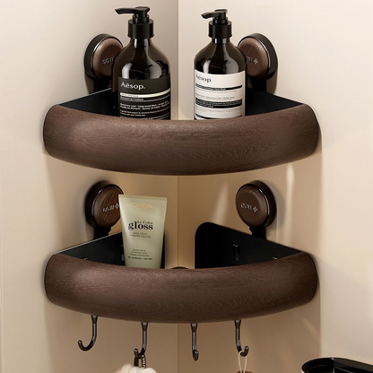 Walnut Triangle Shelf – No-Drill Installation, Strong Load-Bearing