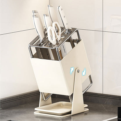 Stainless Steel Countertop Kitchen Rotating Knife Organizer: Anti-Slip, Drainage Design & Easy Access