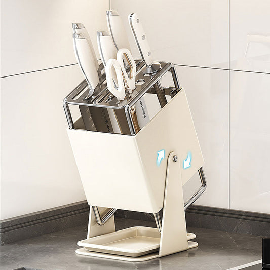 Stainless Steel Countertop Kitchen Rotating Knife Organizer: Anti-Slip, Drainage Design & Easy Access