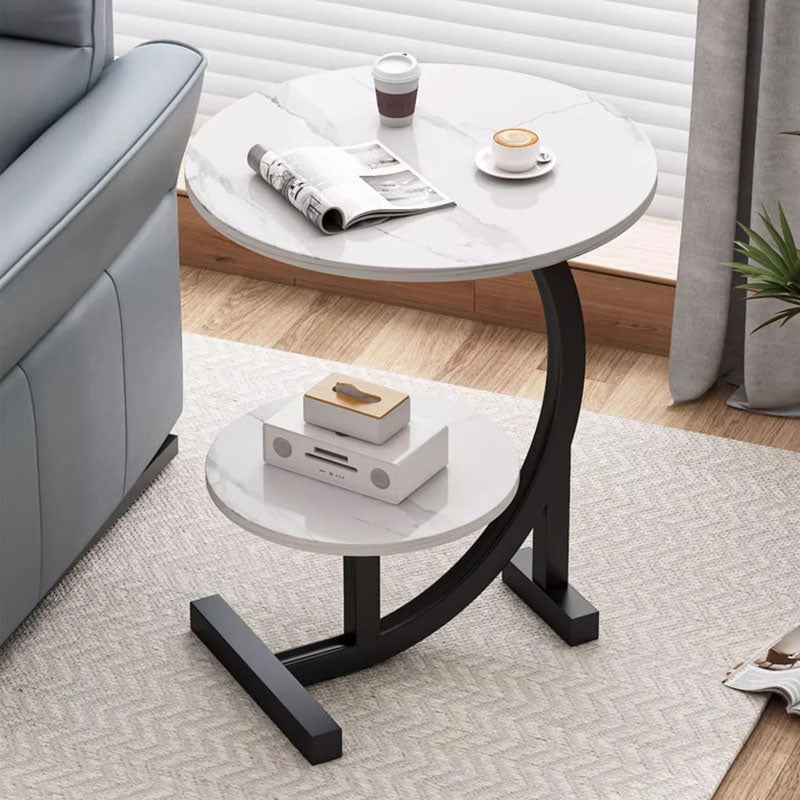 Minimalist Double-Layer Round Side Table – C-Shaped Design