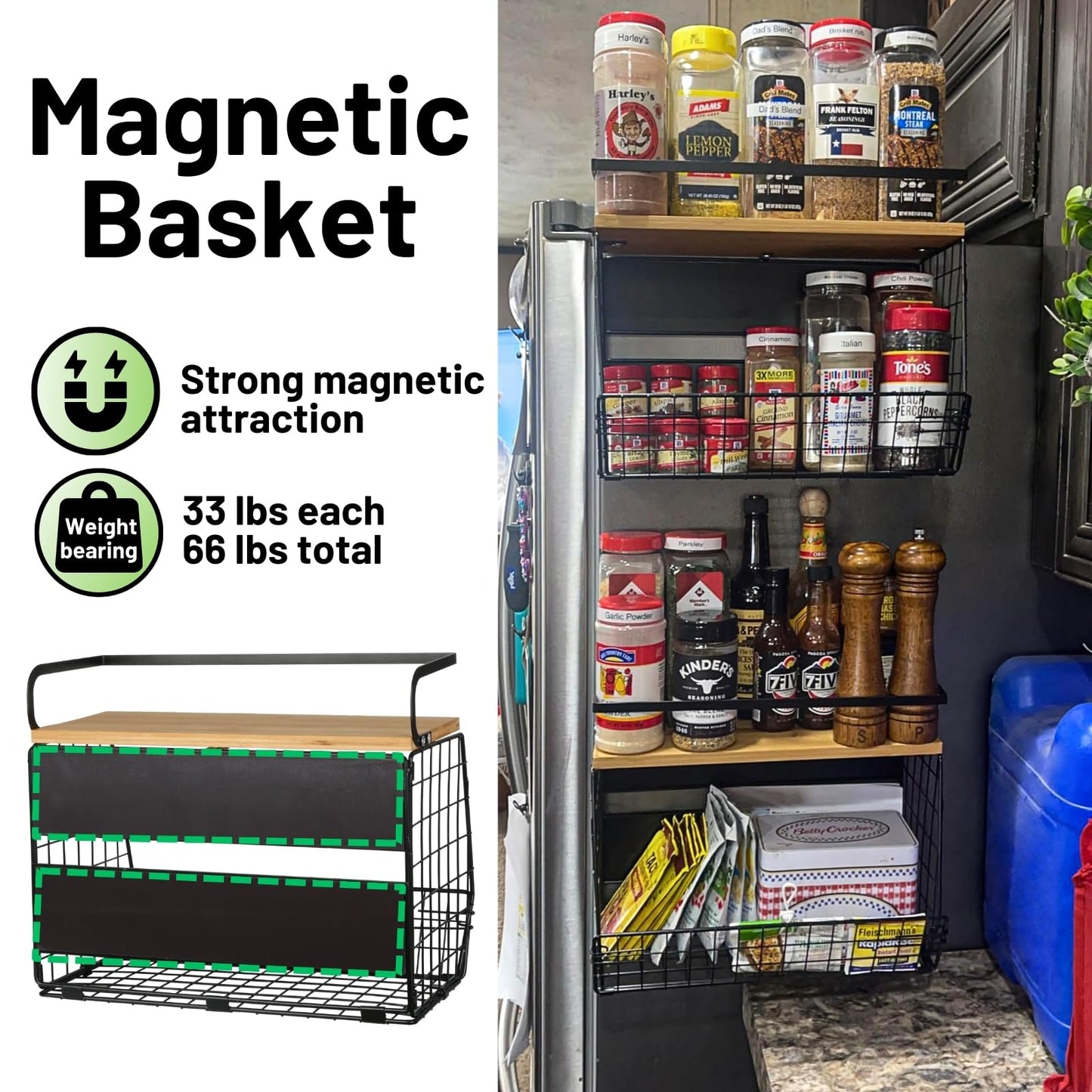 Magnetic Shelf for Fridge with Wood