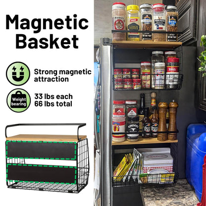Magnetic Shelf for Fridge with Wood