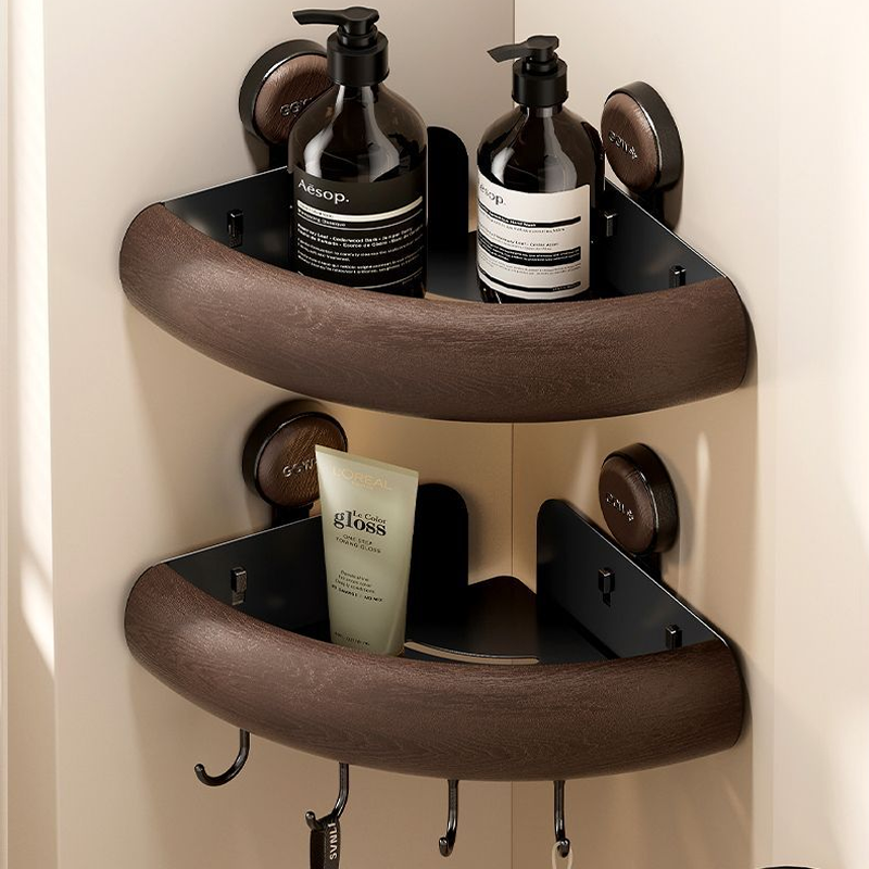 Walnut Triangle Shelf – No-Drill Installation, Strong Load-Bearing