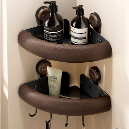 Walnut Triangle Shelf – No-Drill Installation, Strong Load-Bearing