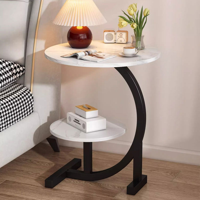 Minimalist Double-Layer Round Side Table – C-Shaped Design