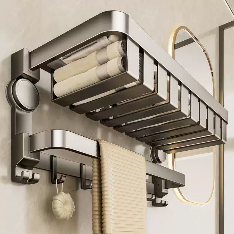 Foldable Suction Towel Rack -No Drilling, Wall-Mounted Bathroom Organizer