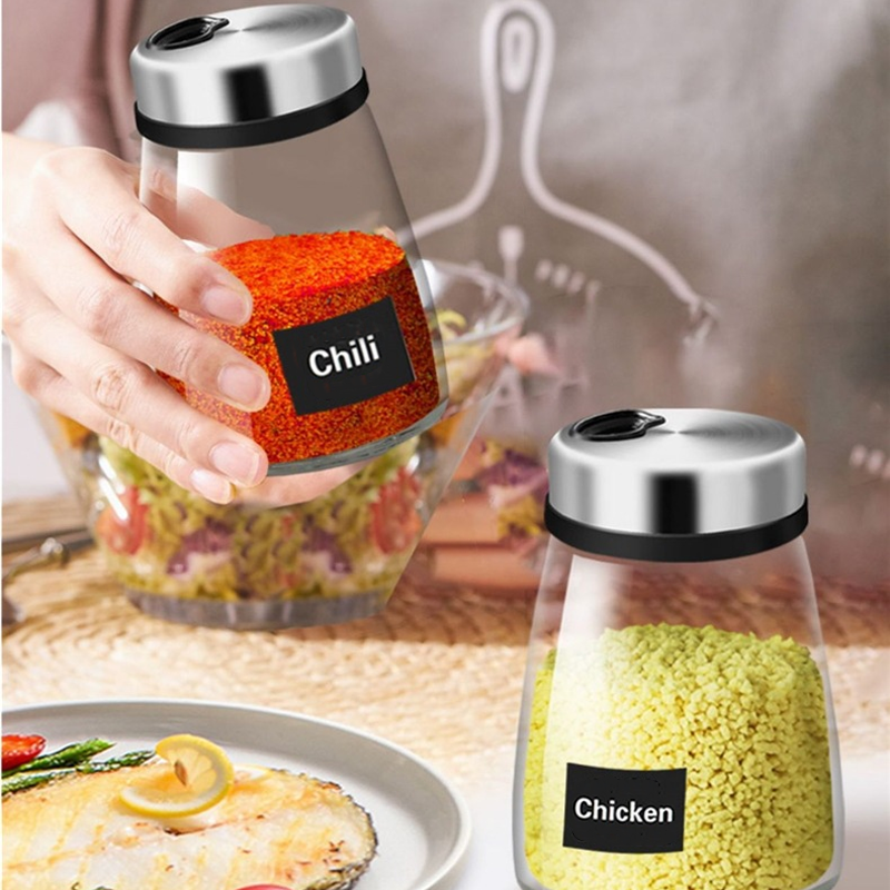 Glass Spice Container – Heat-Resistant Borosilicate Salt Shaker with Rotating Lid