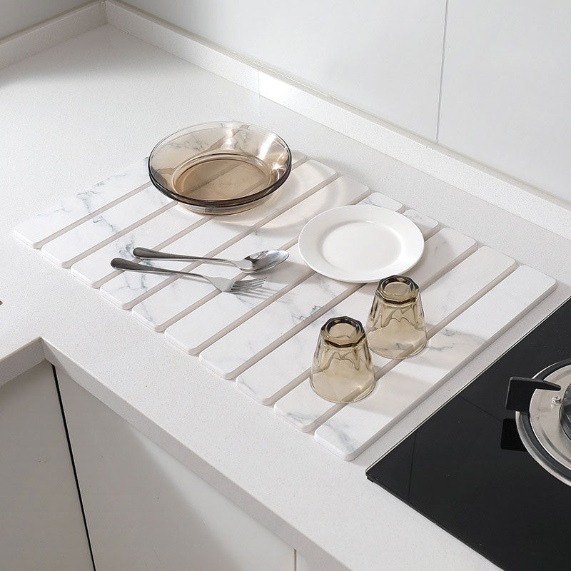 Marble-Style Diatomite Foldable Draining Mat: Quick-Dry, Heat-Resistant & Space-Saving Design