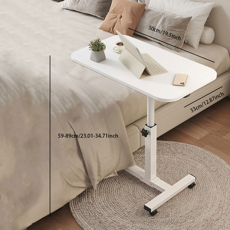 Mobile Adjustable Bedside Table – C-Shaped Design with Swivel Wheels
