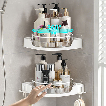 Bathroom No-Drill 360° Rotating Storage Rack – Strong Load-Bearing & Quick Drainage