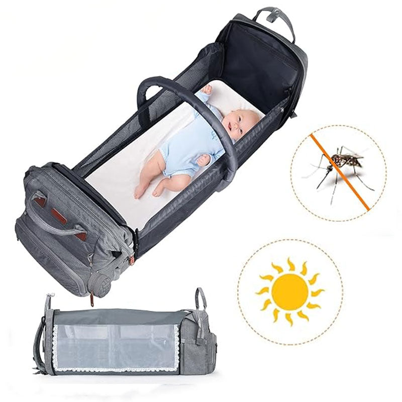 Multi-Function Mommy Backpack with Foldable Baby Bed: On-the-Go Parents