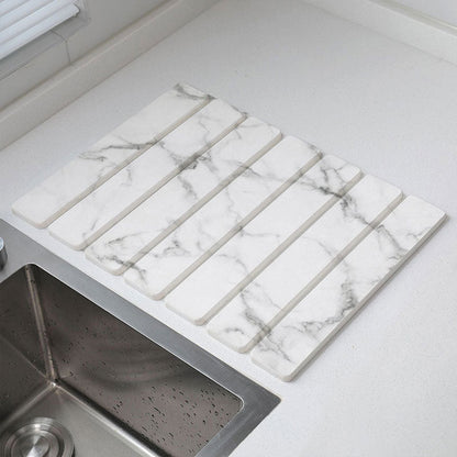 Marble-Style Diatomite Foldable Draining Mat: Quick-Dry, Heat-Resistant & Space-Saving Design