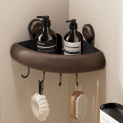 Walnut Triangle Shelf – No-Drill Installation, Strong Load-Bearing