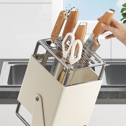 Stainless Steel Countertop Kitchen Rotating Knife Organizer: Anti-Slip, Drainage Design & Easy Access
