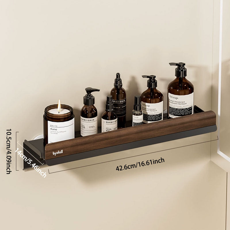 No-Drill Walnut Suction Storage Rack with Towel Bar: Waterproof, Durable & Space-Saving