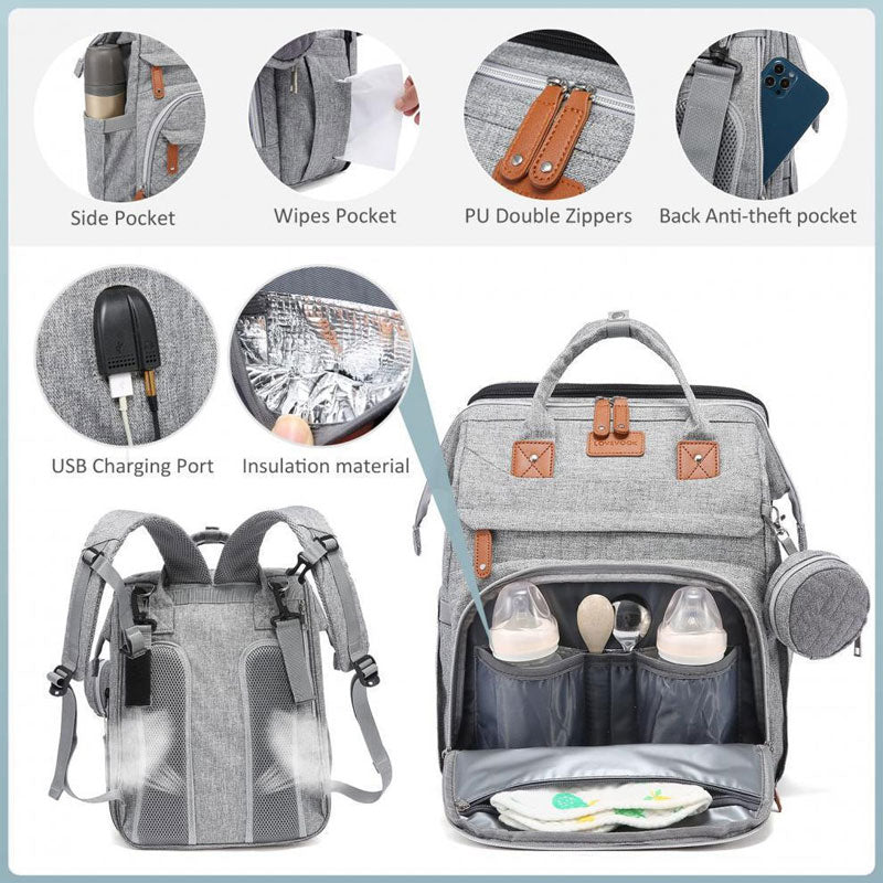 Multi-Function Mommy Backpack with Foldable Baby Bed: On-the-Go Parents