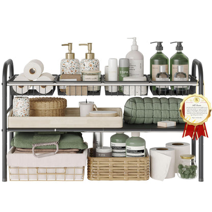 Under Sink Expandable Organizer – 2 Tier Storage Shelf