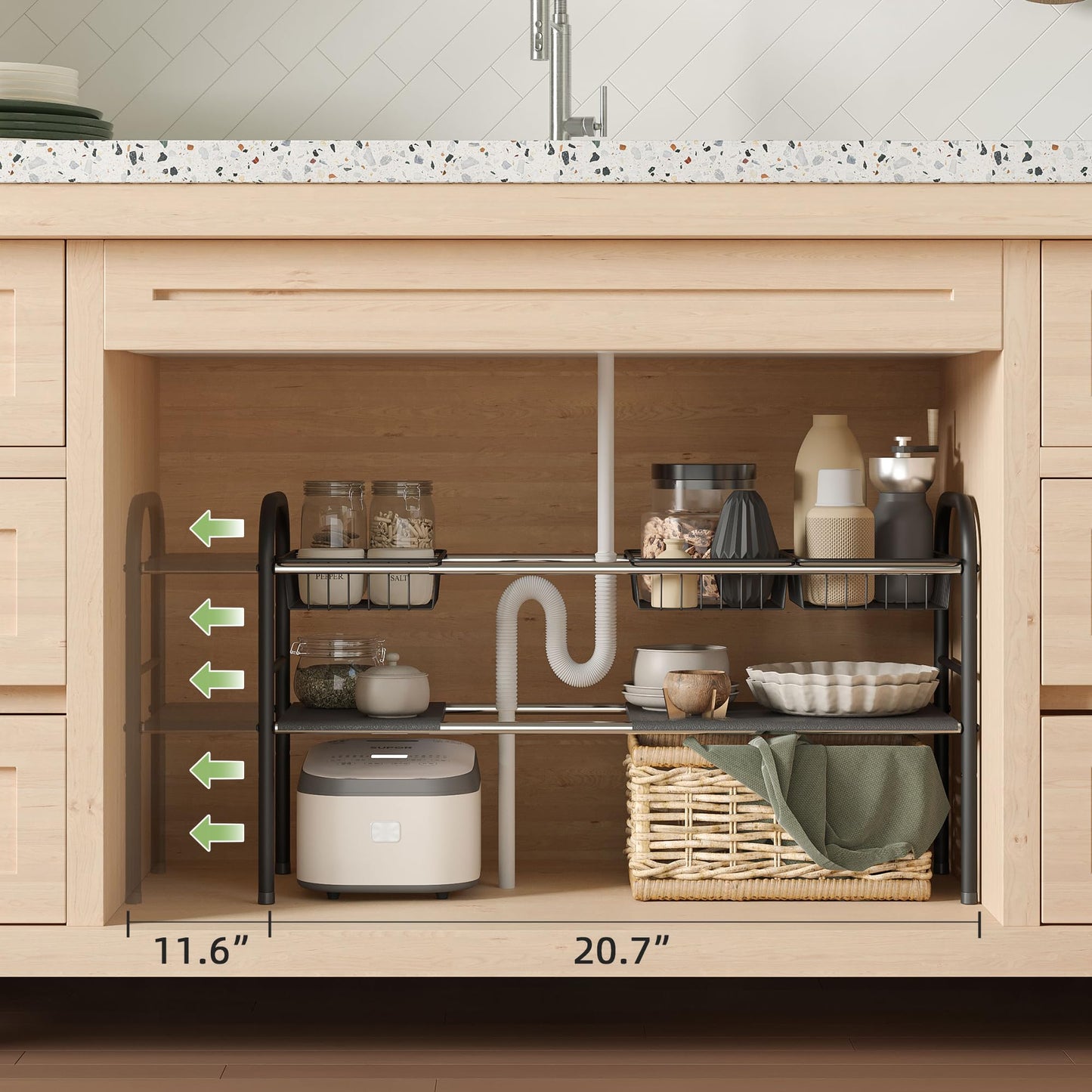 Under Sink Expandable Organizer – 2 Tier Storage Shelf