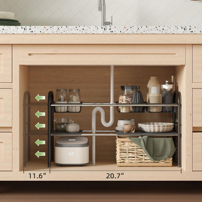 Under Sink Expandable Organizer – 2 Tier Storage Shelf