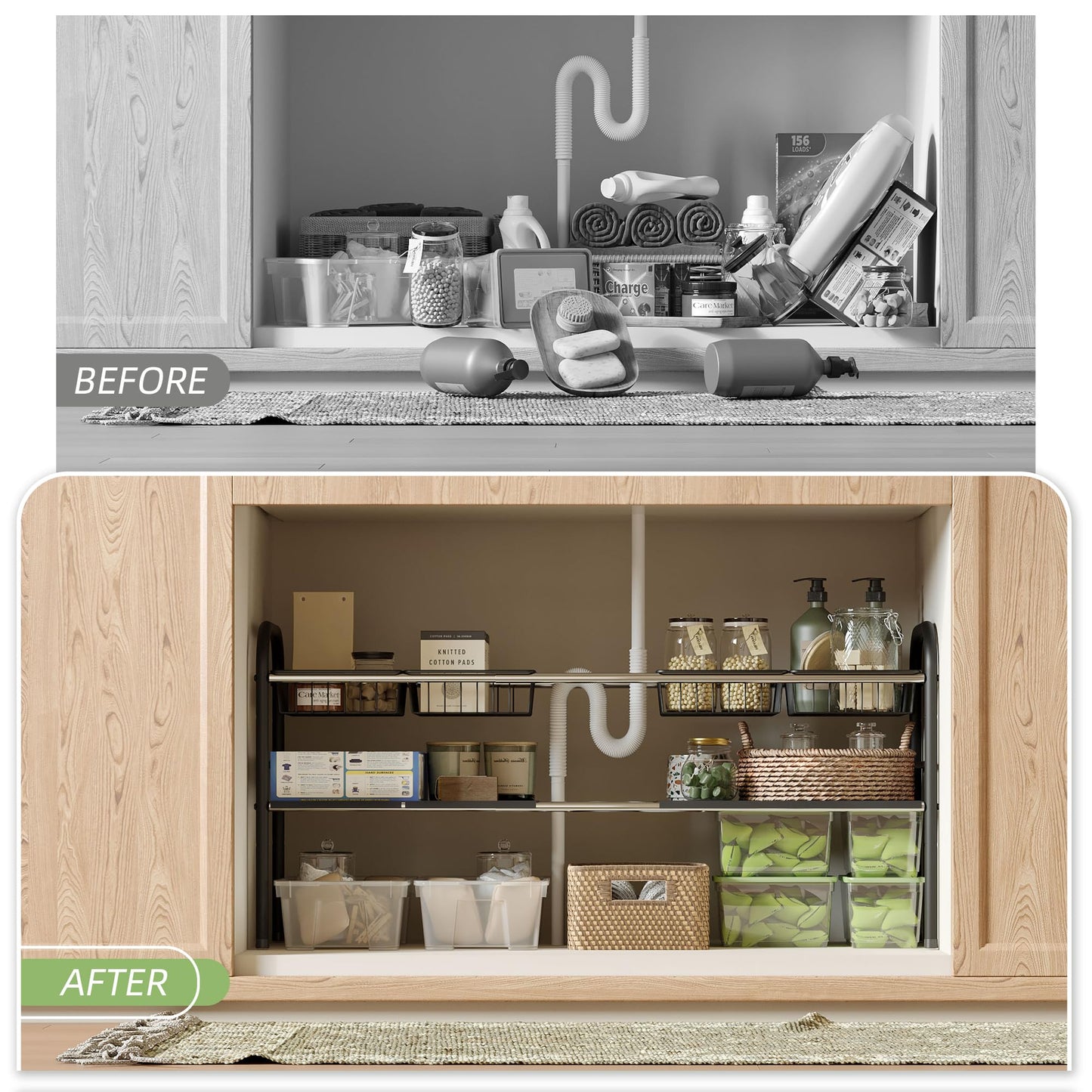 Under Sink Expandable Organizer – 2 Tier Storage Shelf