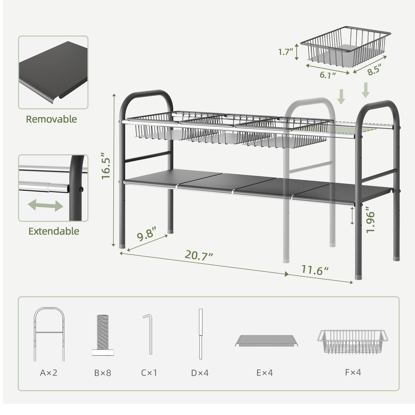 Under Sink Expandable Organizer – 2 Tier Storage Shelf