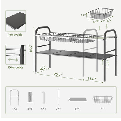 Under Sink Expandable Organizer – 2 Tier Storage Shelf