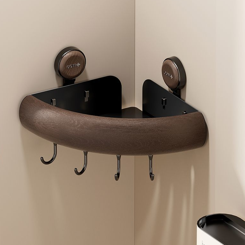 Walnut Triangle Shelf – No-Drill Installation, Strong Load-Bearing