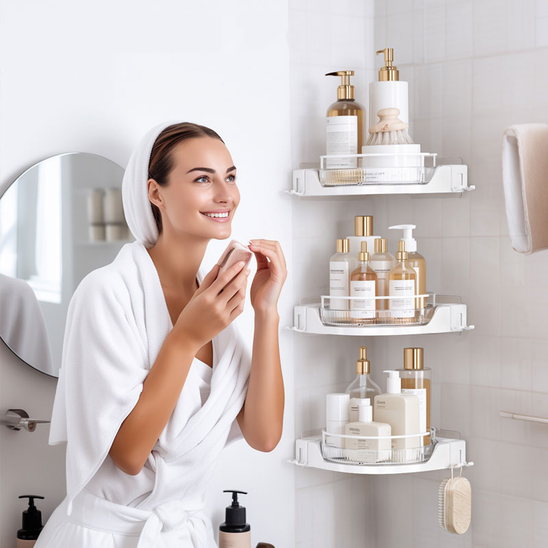 Bathroom No-Drill 360° Rotating Storage Rack – Strong Load-Bearing & Quick Drainage