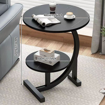 Minimalist Double-Layer Round Side Table – C-Shaped Design