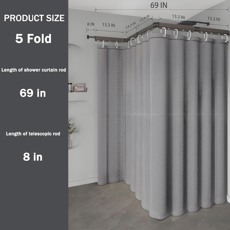 Foldable Telescopic Shower Curtain – No-Drill Installation, Waterproof & Quick-Dry